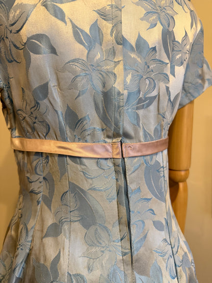 Vintage 1960s Hand Made Floral Jacquard Mini Empire Dress