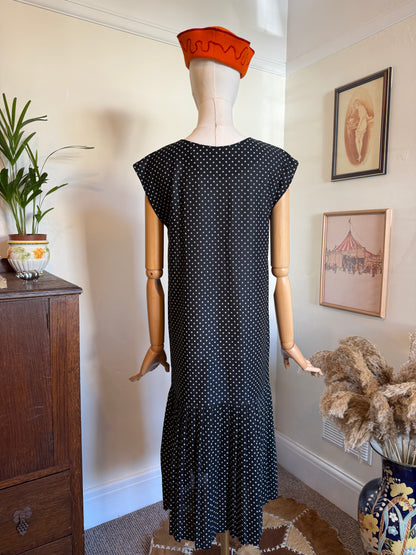 Vintage 1980s Polka Dot Drop Waist Dress - Size Medium