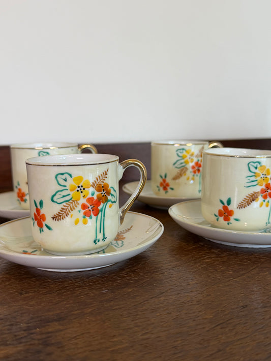 Vintage Hand Painted Miniature Ceramic Tea Pot Cup & Saucer Set