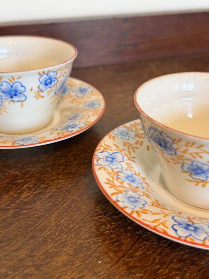Vintage Art Deco Hand Painted Floral Tea Cup Set