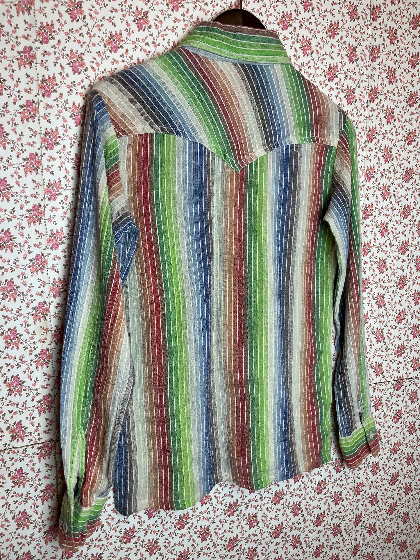 Vintage 1970s Rainbow Cotton Stripe Long Sleeve Shirt