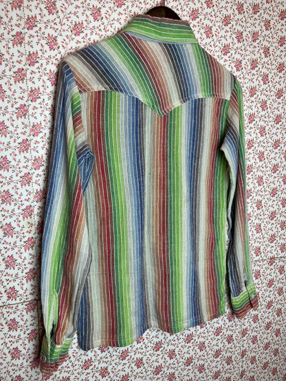 Vintage 1970s Rainbow Cotton Stripe Long Sleeve Shirt