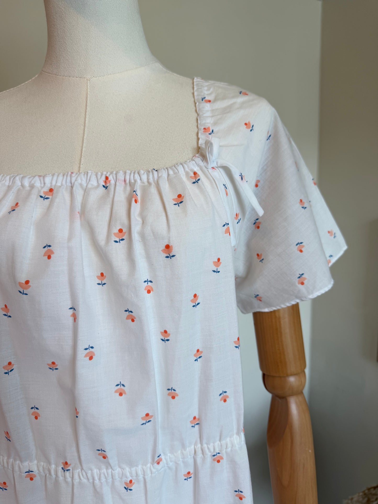 Vintage 1970s Prairie Floral Maxi Dress - Size Large