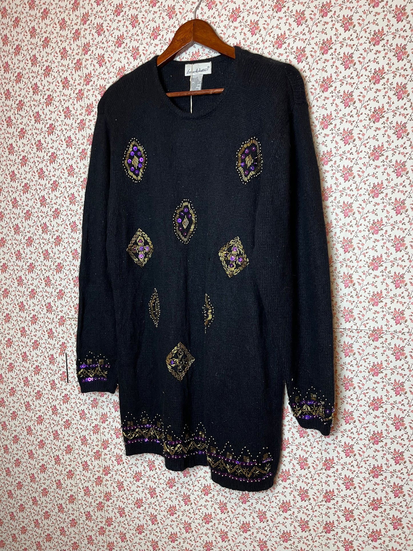 Vintage 1980s Silk & Angora Blend Embellished Jumper
