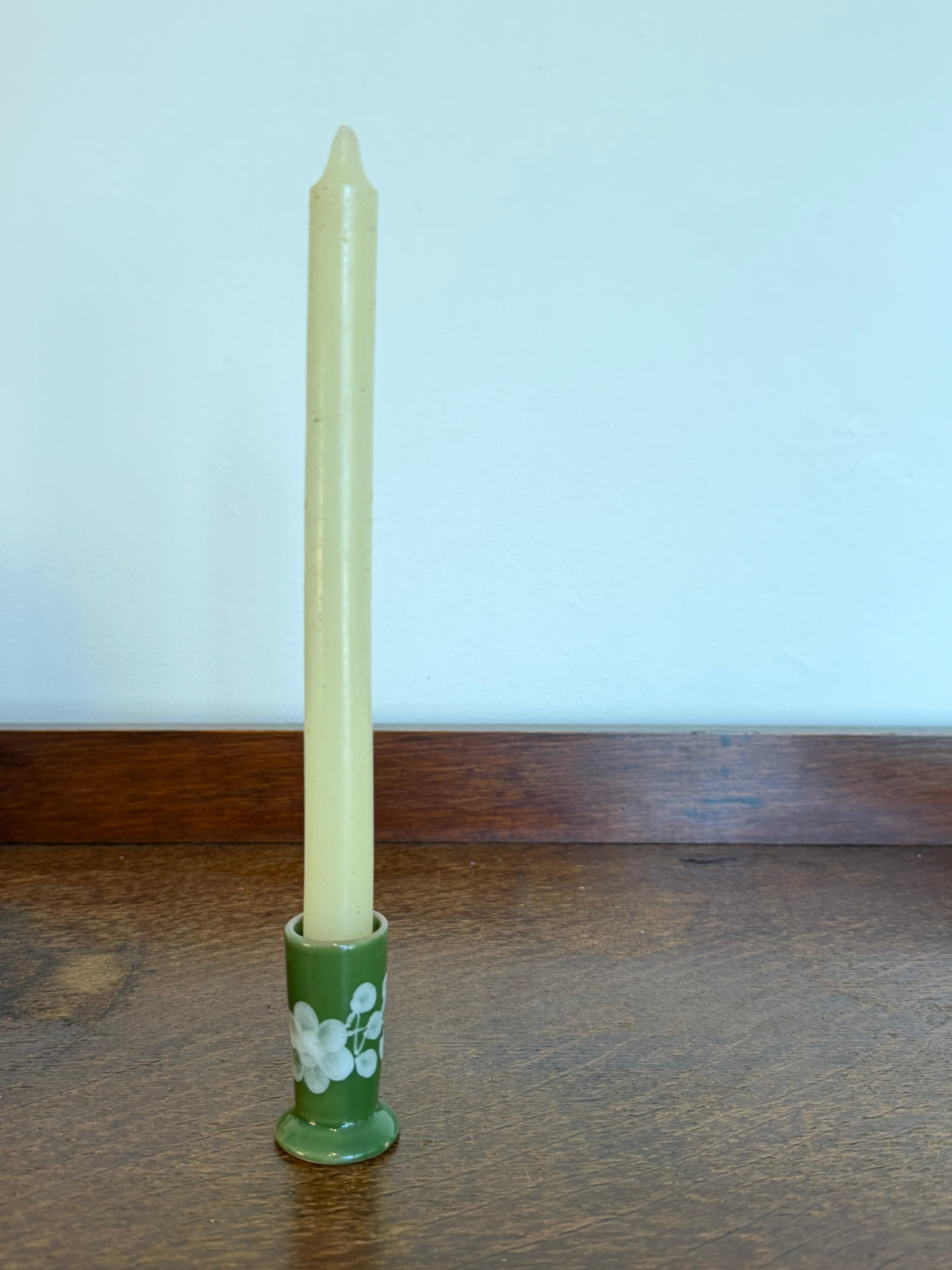 Vintage 1970s Hand Painted Thai Green Floral Ceramic Condiment Set