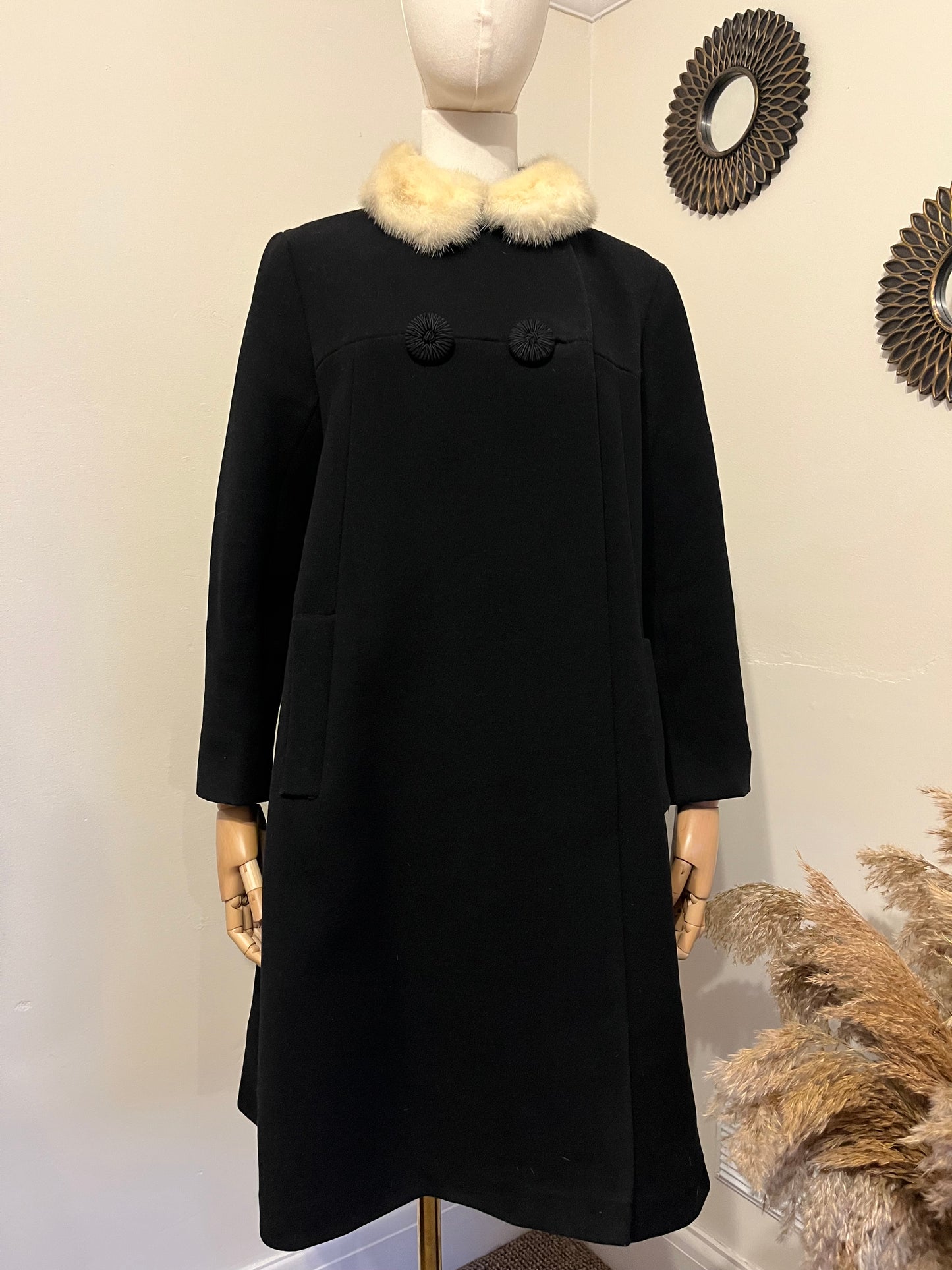 Vintage 1960s Wool Twill and Mink Swing Coat