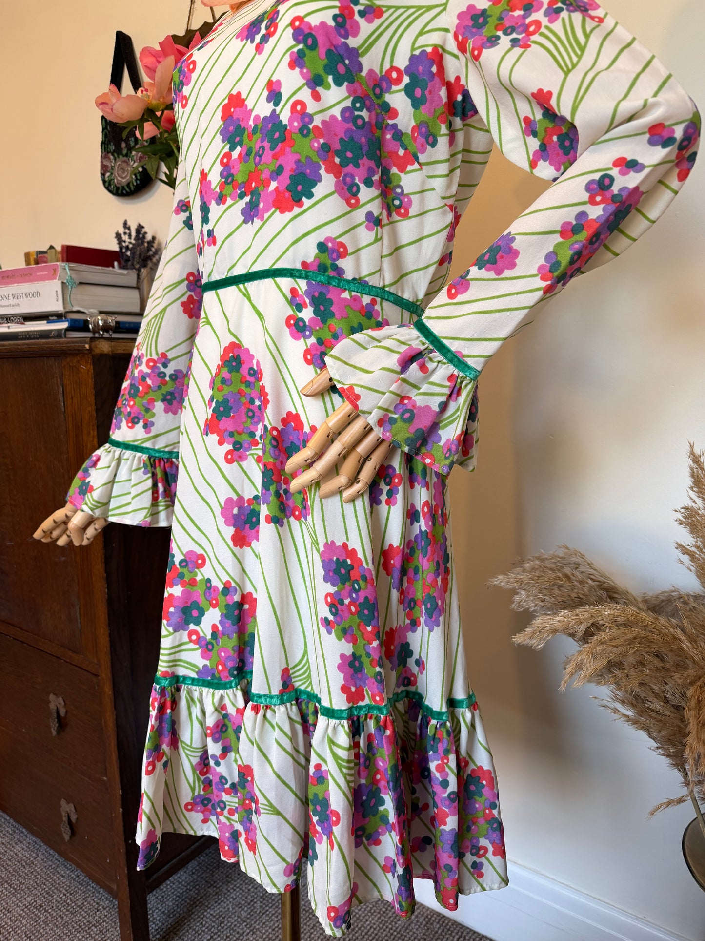 Vintage 1970s Selfridges Long Sleeve Fit & Flare Mini Dress - Size Medium