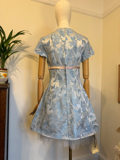 Vintage 1960s Hand Made Floral Jacquard Mini Empire Dress