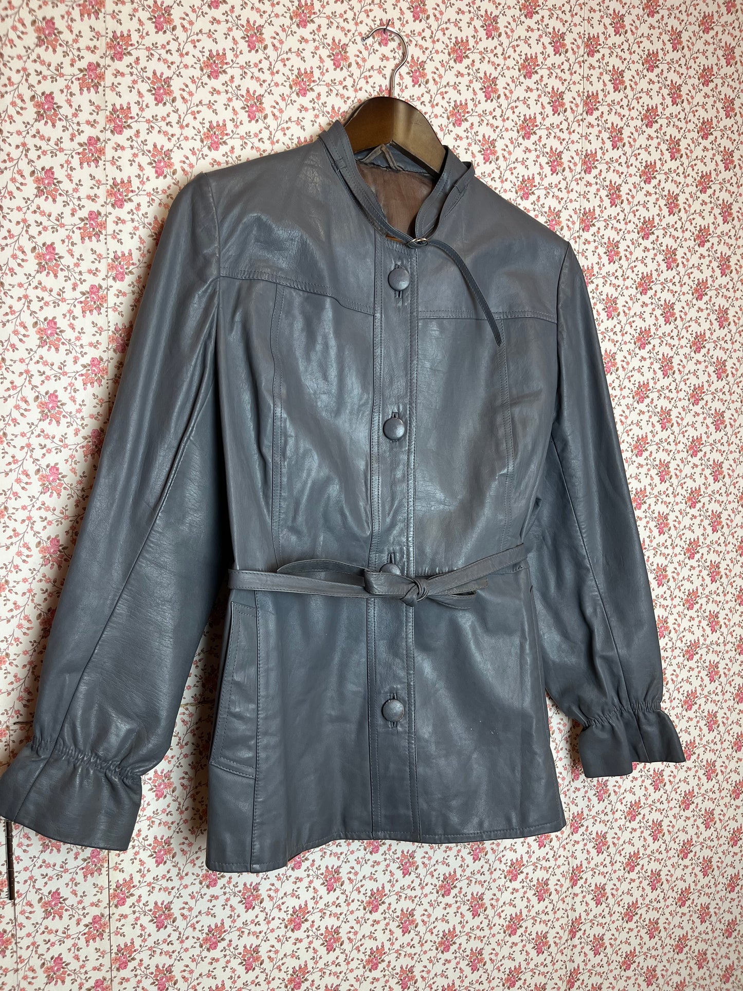 Vintage 1980s Grey Leather Tailored Jacket