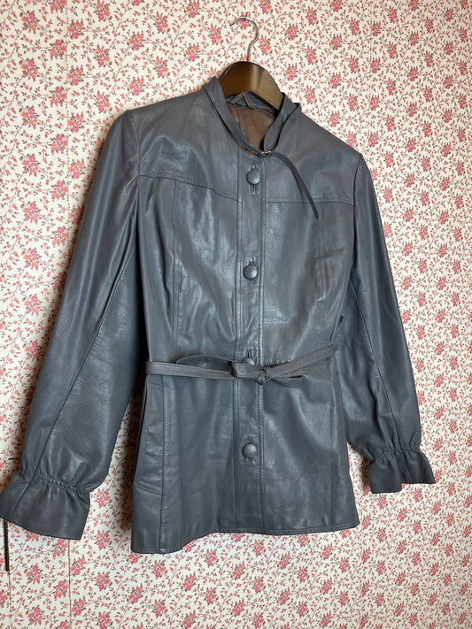 Vintage 1980s Grey Leather Tailored Jacket