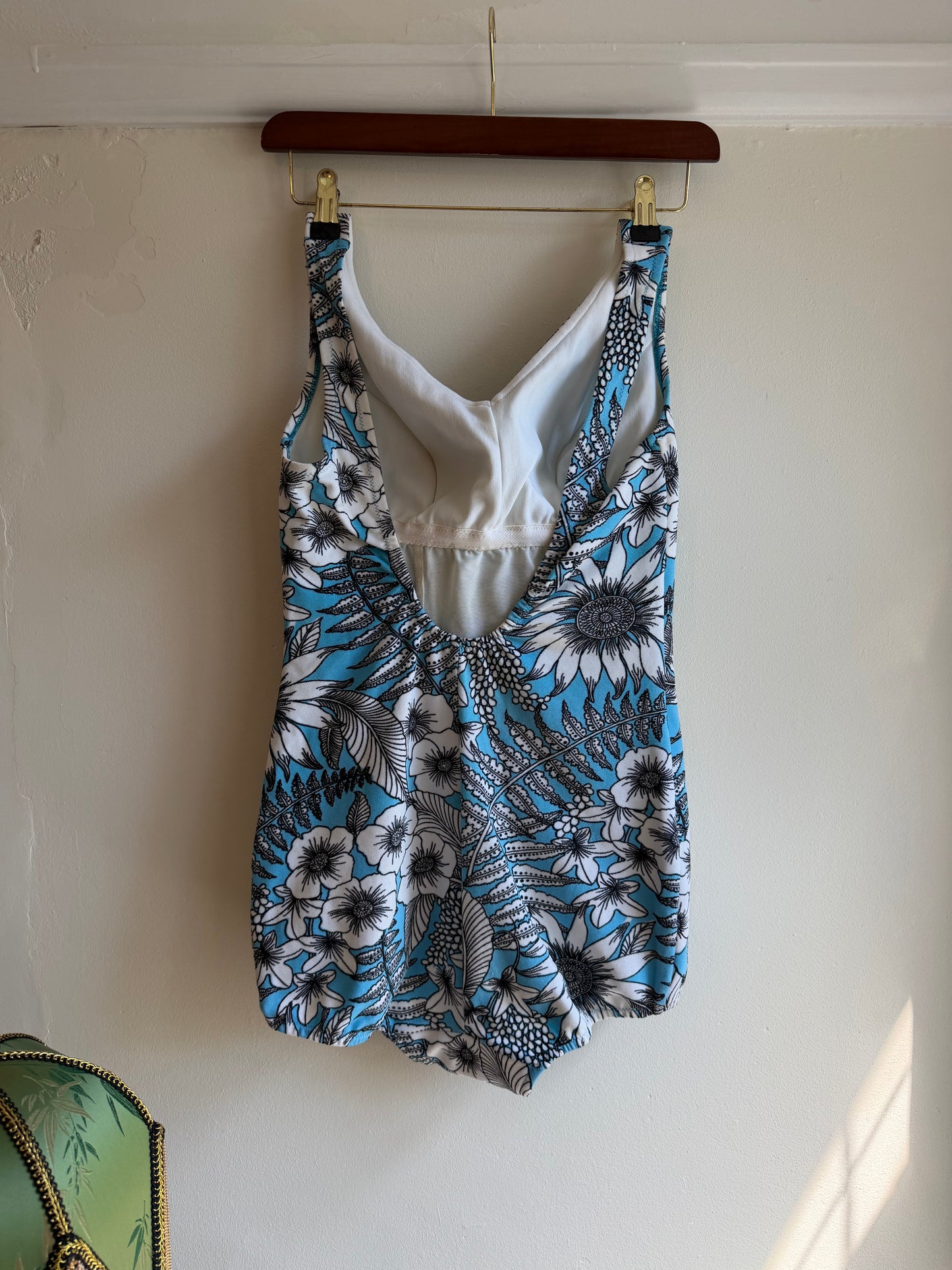 Vintage 1970s Tropical Blue Floral Swimsuit
