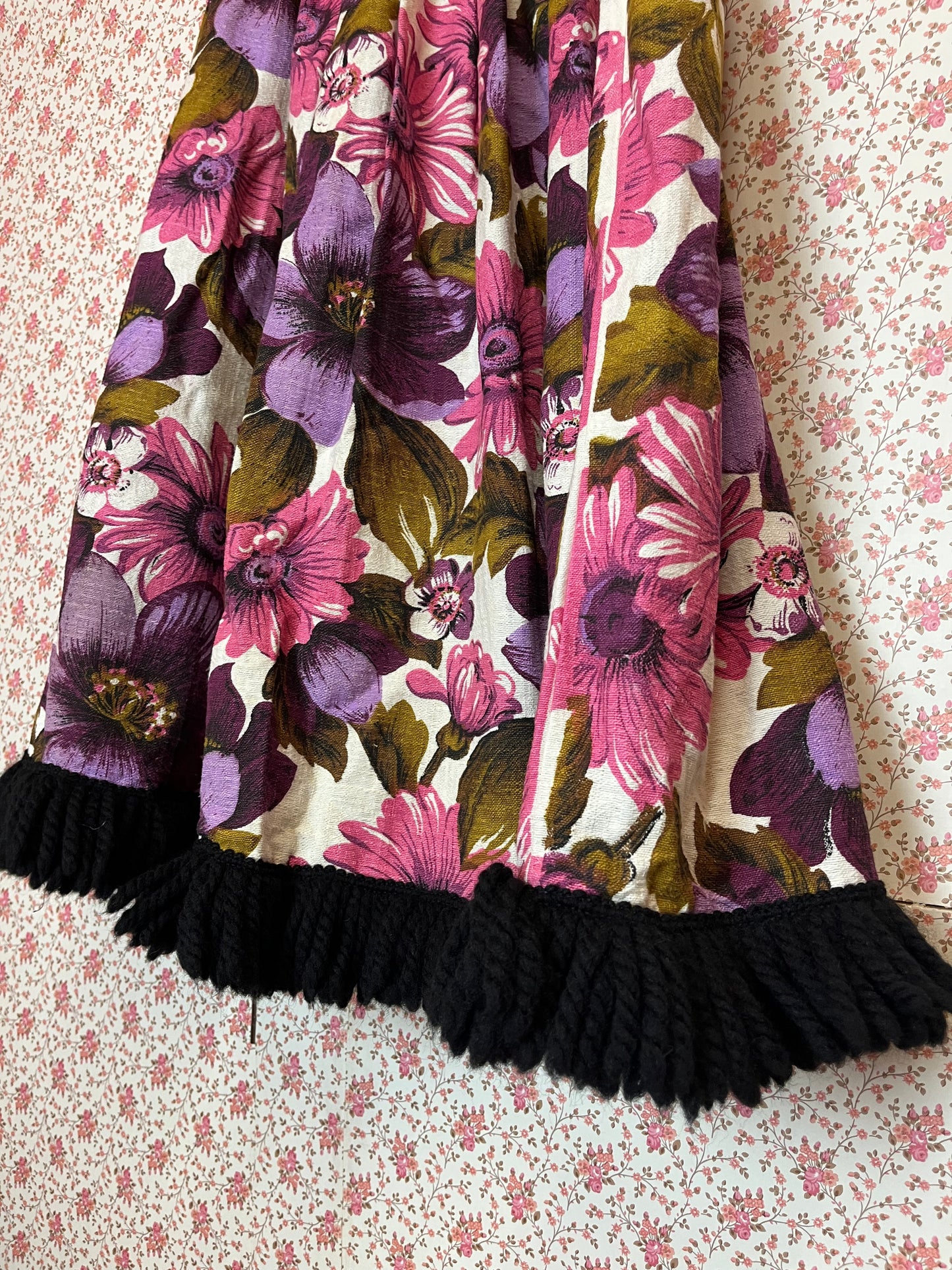 Vintage Handmade Floral Fringe Midi Skirt