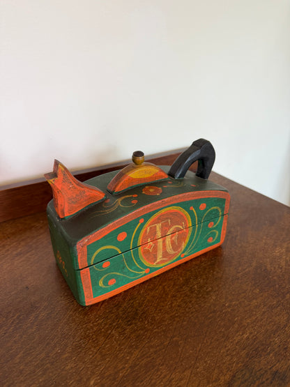 Vintage 1970s Hand Painted Folk Art Wooden Tea Box