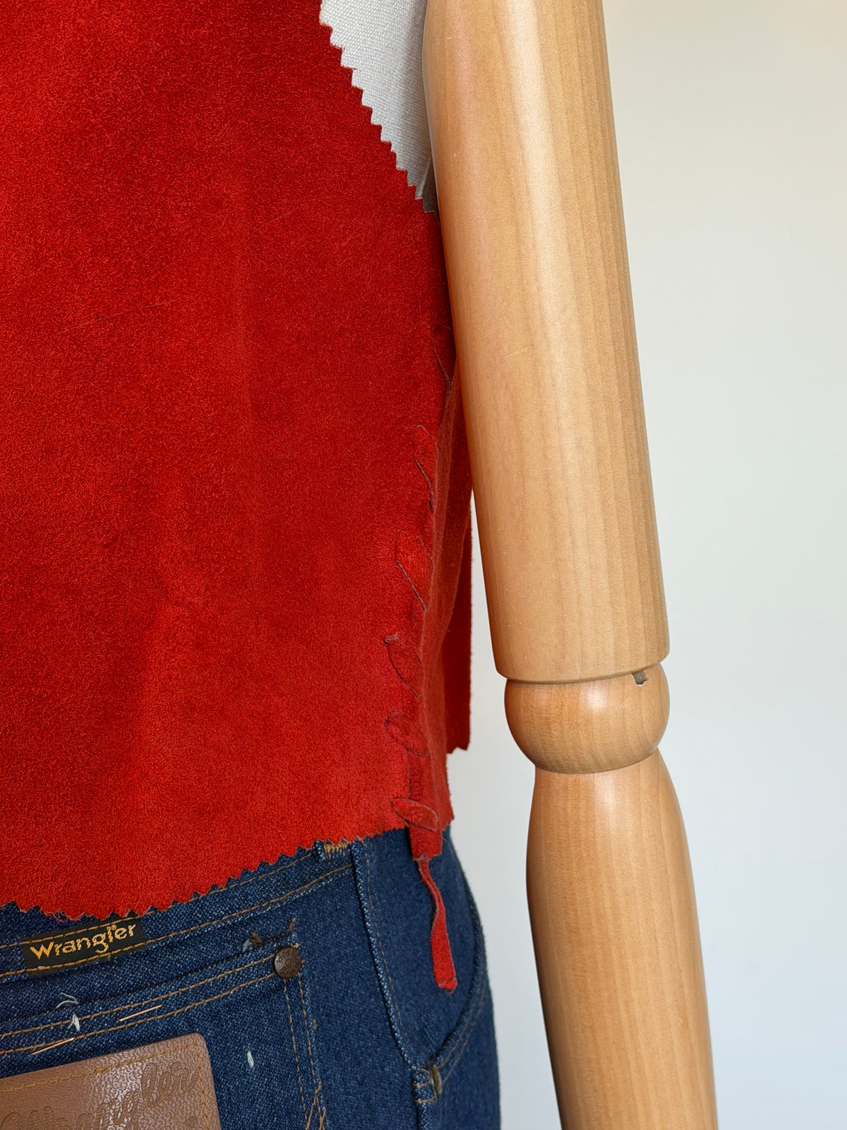 Vintage 1970s Red Suede Patchwork Sleeveless Top - Size Medium