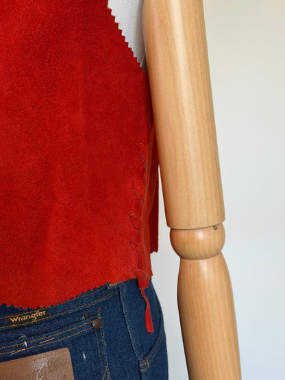 Vintage 1970s Red Suede Patchwork Sleeveless Top - Size Medium