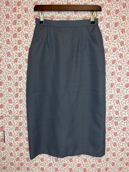 Vintage 1950s Grey Pencil Skirt with Buttons
