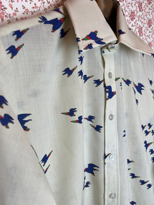 Vintage 1970s SHAFT Bird Block Print Long Sleeve Shirt