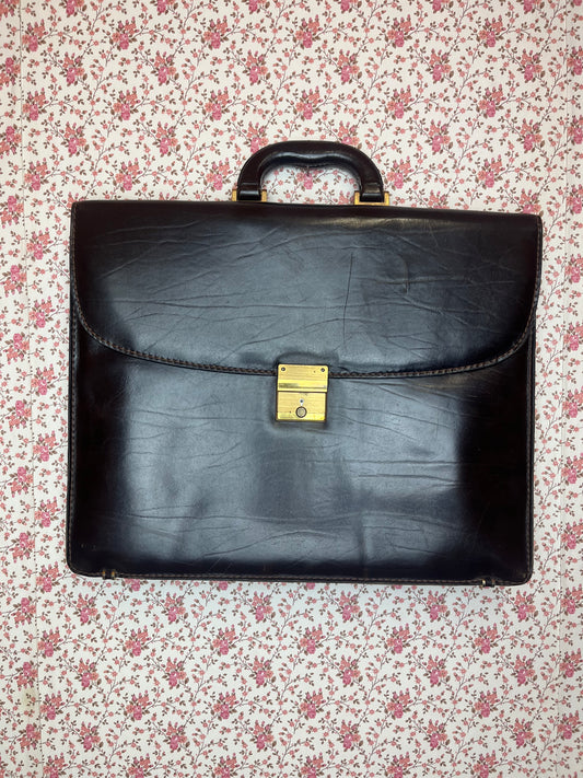 Vintage 1980s Large Brown Leather Briefcase