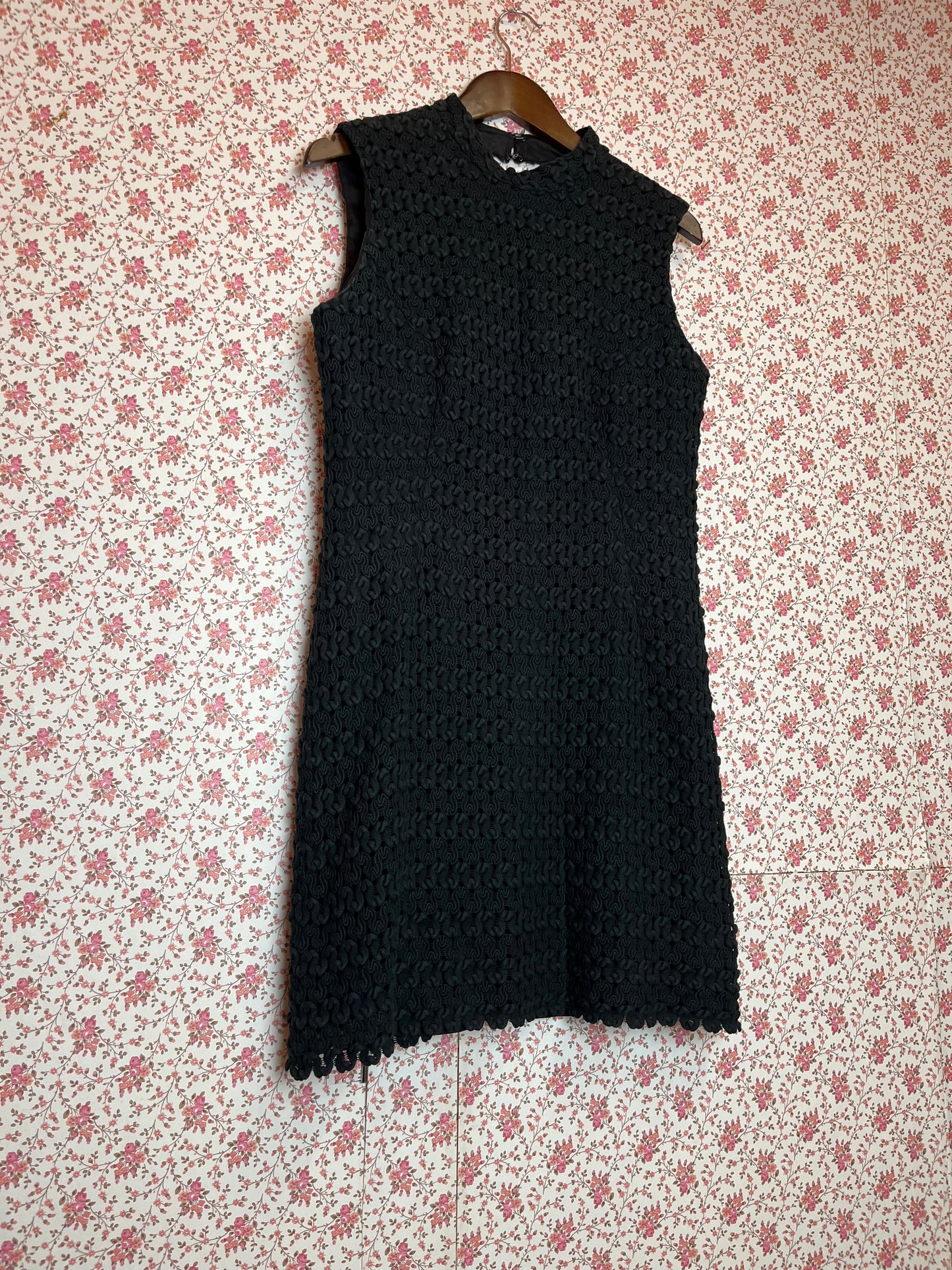 Vintage 1960s Hand Made Textured Little Black Dress