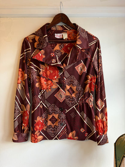 Vintage 1970s Collared Floral & Geometric Shirt