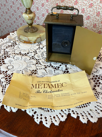 Vintage Original 1970s Metamec Brass Mantle Carriage Quartz Clock
