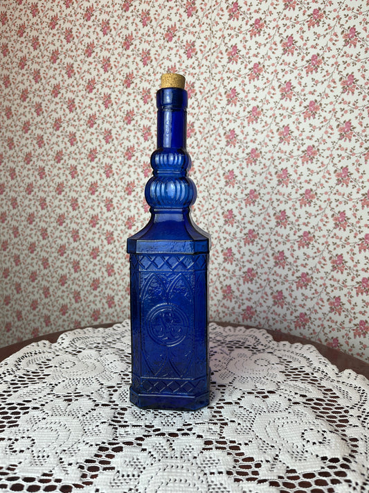 Vintage Blue Glass Decorative Bottle with Cork