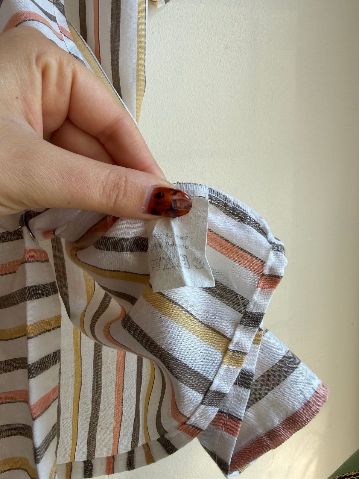 Vintage 1970s Pastel Stripe Mandarin Collar Button Front Blouse - Size Medium