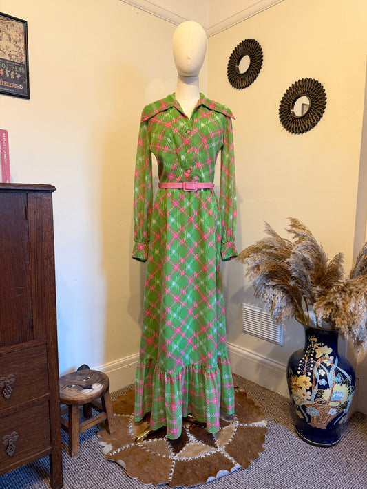 Vintage Jean Allen Plaid Shirt Waist Maxi Dress