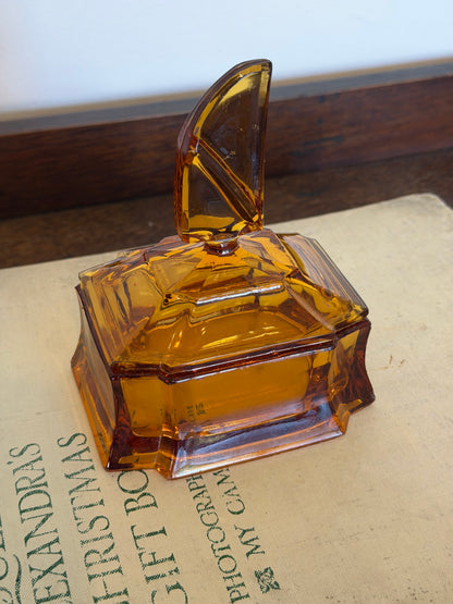 Vintage 1970s Amber Glass Dressing Table Vanity Set