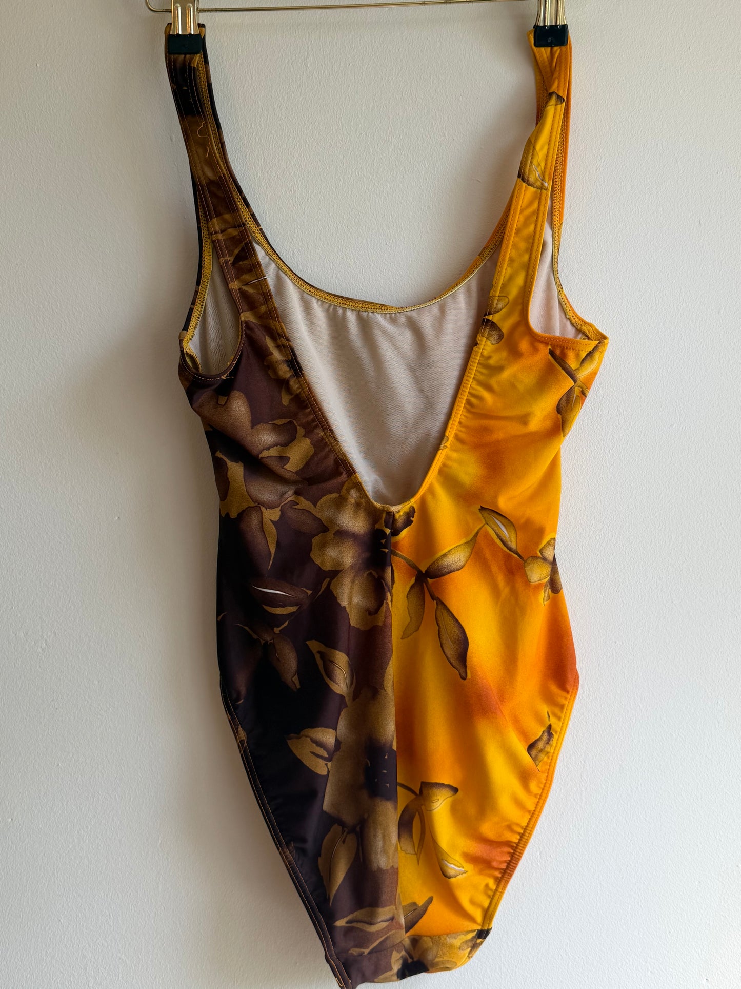 Vintage 1970s Mustard & Chocolate Floral Swimsuit