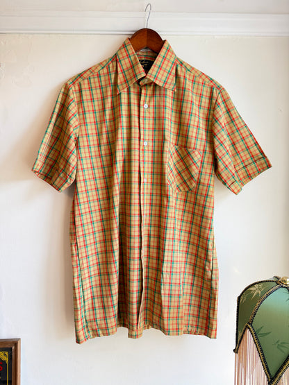 Vintage 1970s Menswear Multicolour Check Short Sleeve Shirt - Size X Large