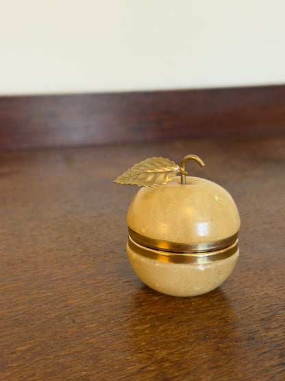 Vintage Alabaster Apple Trinket Box & Faceted Alabaster Jewellery Pot Set
