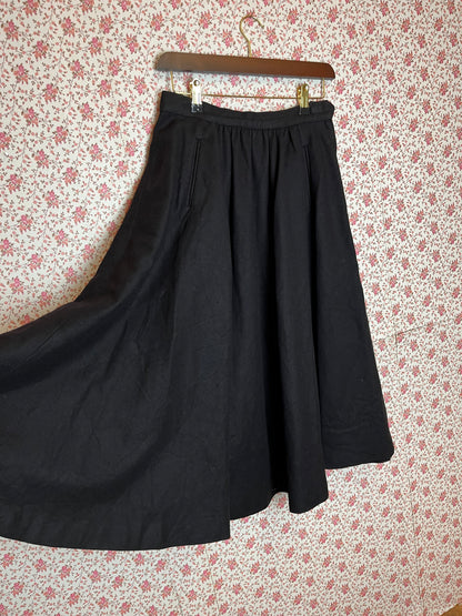 Vintage ILGWU Black Wool Pleated Skirt with Pockets