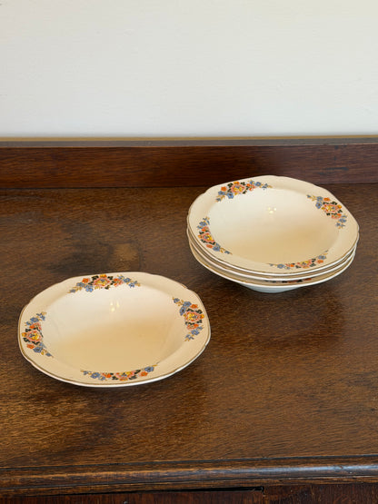 Vintage 1940s Set of 4 Vintage John Maddock & Sons Ivory Ware Floral Bowls