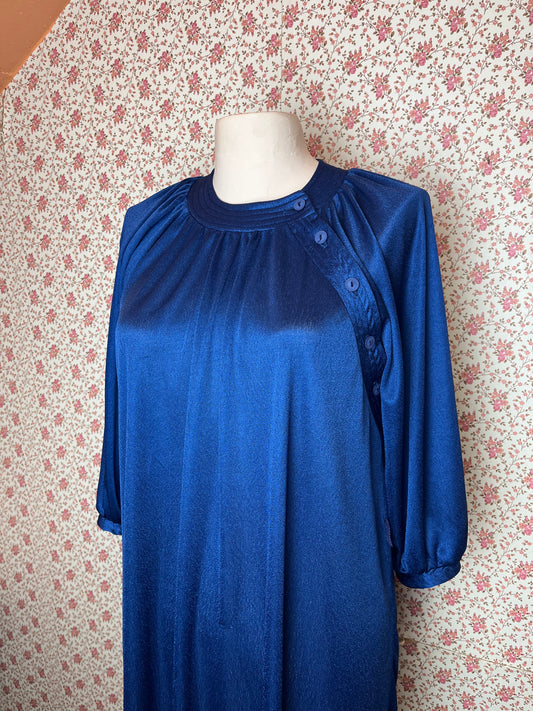 Vintage 1950s Rodney Electric Blue Satin Smock Dress