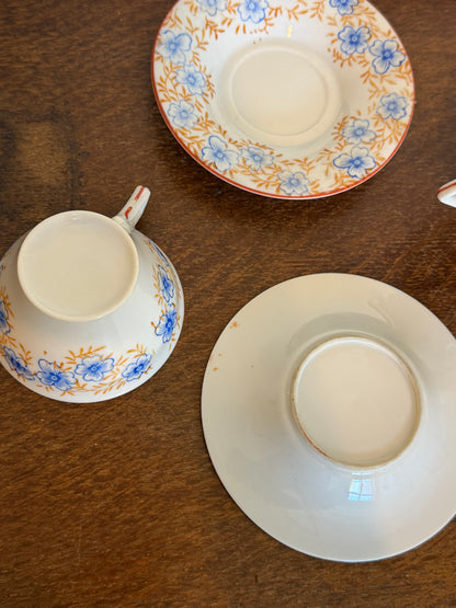 Vintage Art Deco Hand Painted Floral Tea Cup Set