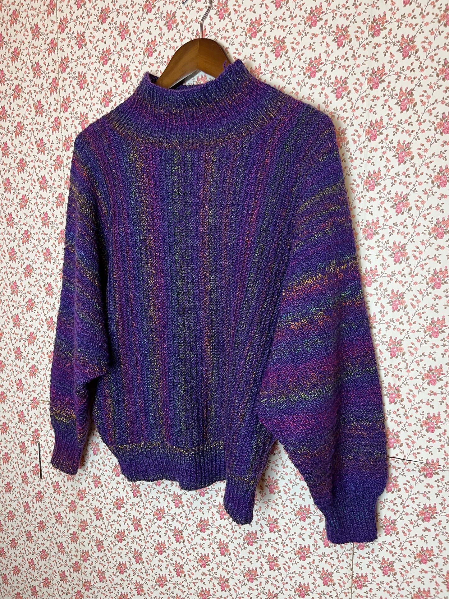 Vintage 1980s Rainbow Sparkle Purple Batwing Jumper