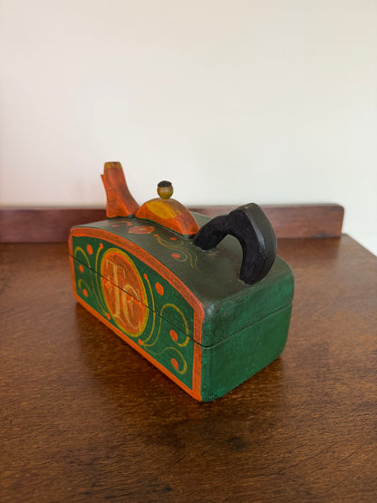 Vintage 1970s Hand Painted Folk Art Wooden Tea Box