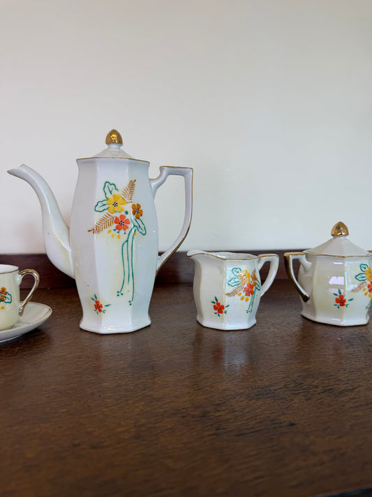 Vintage Hand Painted Miniature Ceramic Tea Pot Cup & Saucer Set
