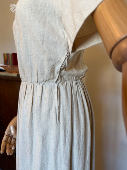 Vintage 1970s Hand Made Embroidered Linen Dress