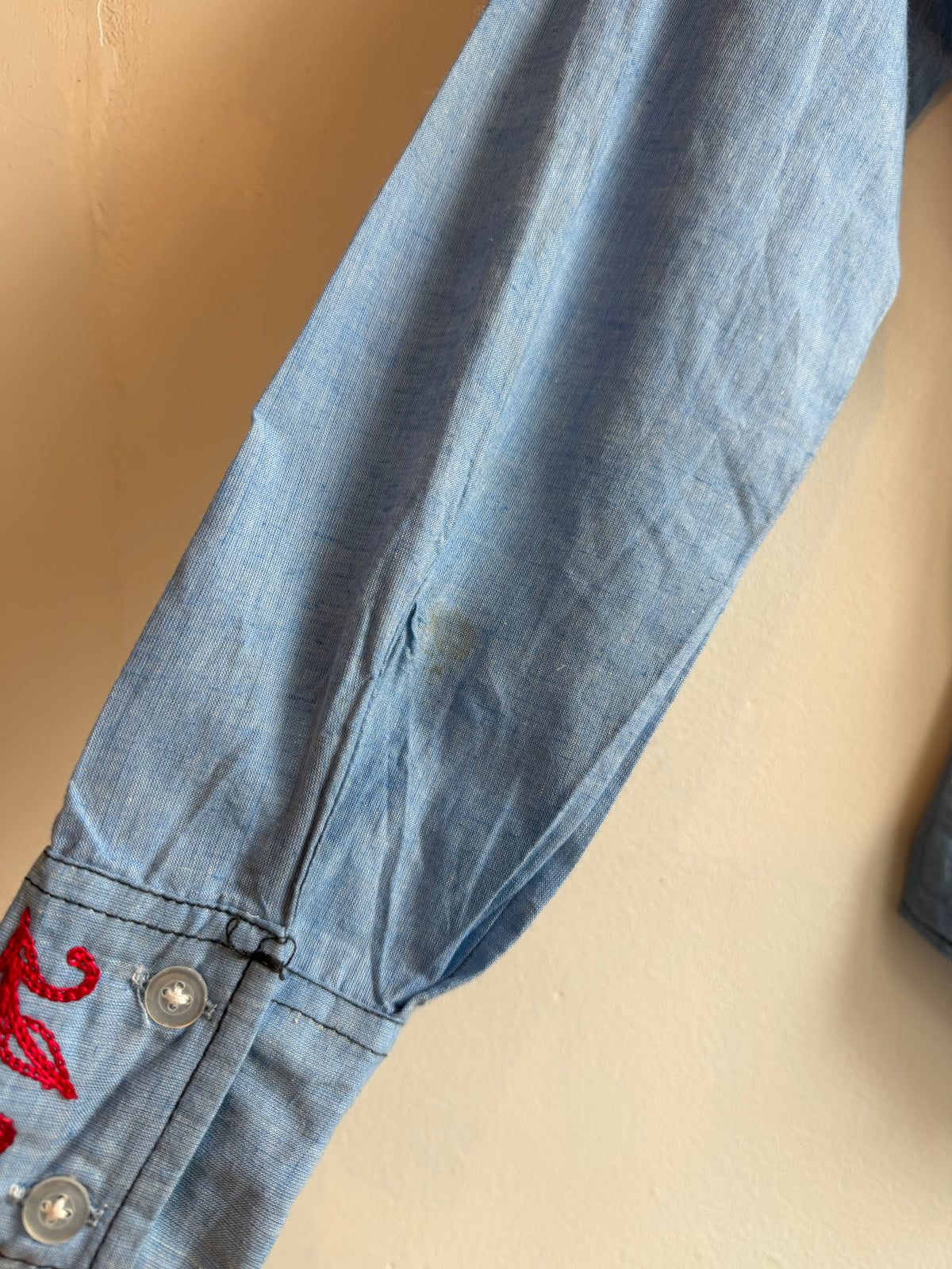Vintage 1970s Embroidered Indian Cotton Western Shirt - Size X Small