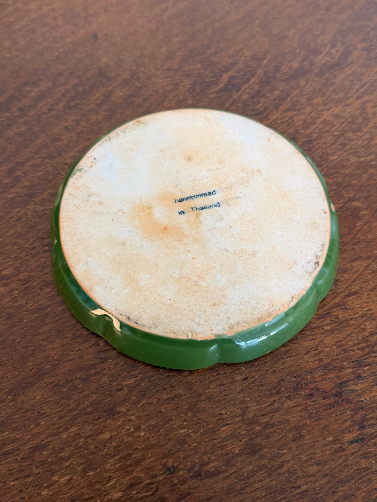 Vintage 1970s Hand Painted Thai Green Floral Ceramic Condiment Set