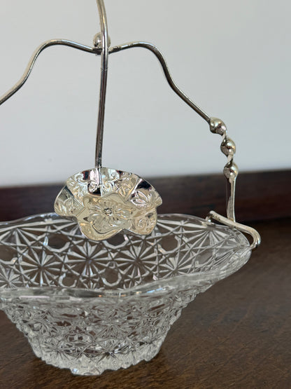 Vintage Pressed Glass Bonbon Basket with Silver-Tone Handle