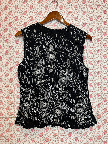 Vintage 1970s Beaded Embroidered Sequin Silk Sleeveless Top