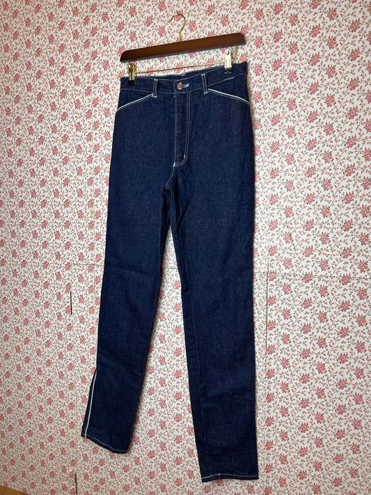 Vintage 1980s Easy High Waisted Blue Denim Jeans with Contrast Stitching