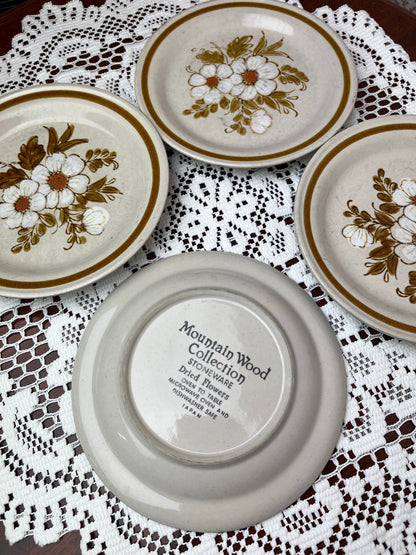 Vintage 1980s Mountain Wood Stoneware Plates Collection Set of 8