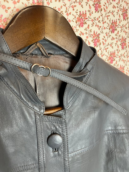 Vintage 1980s Grey Leather Tailored Jacket