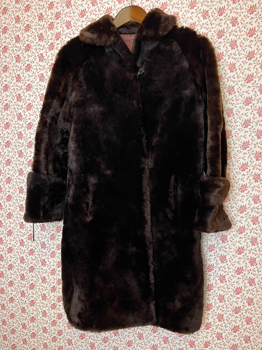 Vintage 1970s Original Thick Deep Pile Brown Faux Fur Coat