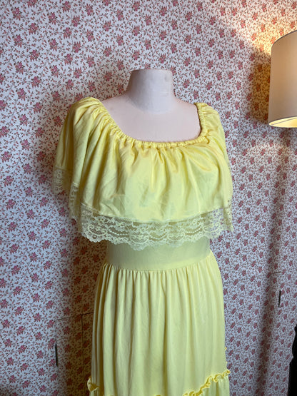 Vintage 1950s Nu-Made Yellow Bardot Tiered Maxi Dress