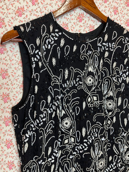 Vintage 1970s Beaded Embroidered Sequin Silk Sleeveless Top